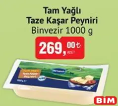 BİNVEZİR TAM YAĞLI TAZE KAŞAR PEYNİRİ 1000 G